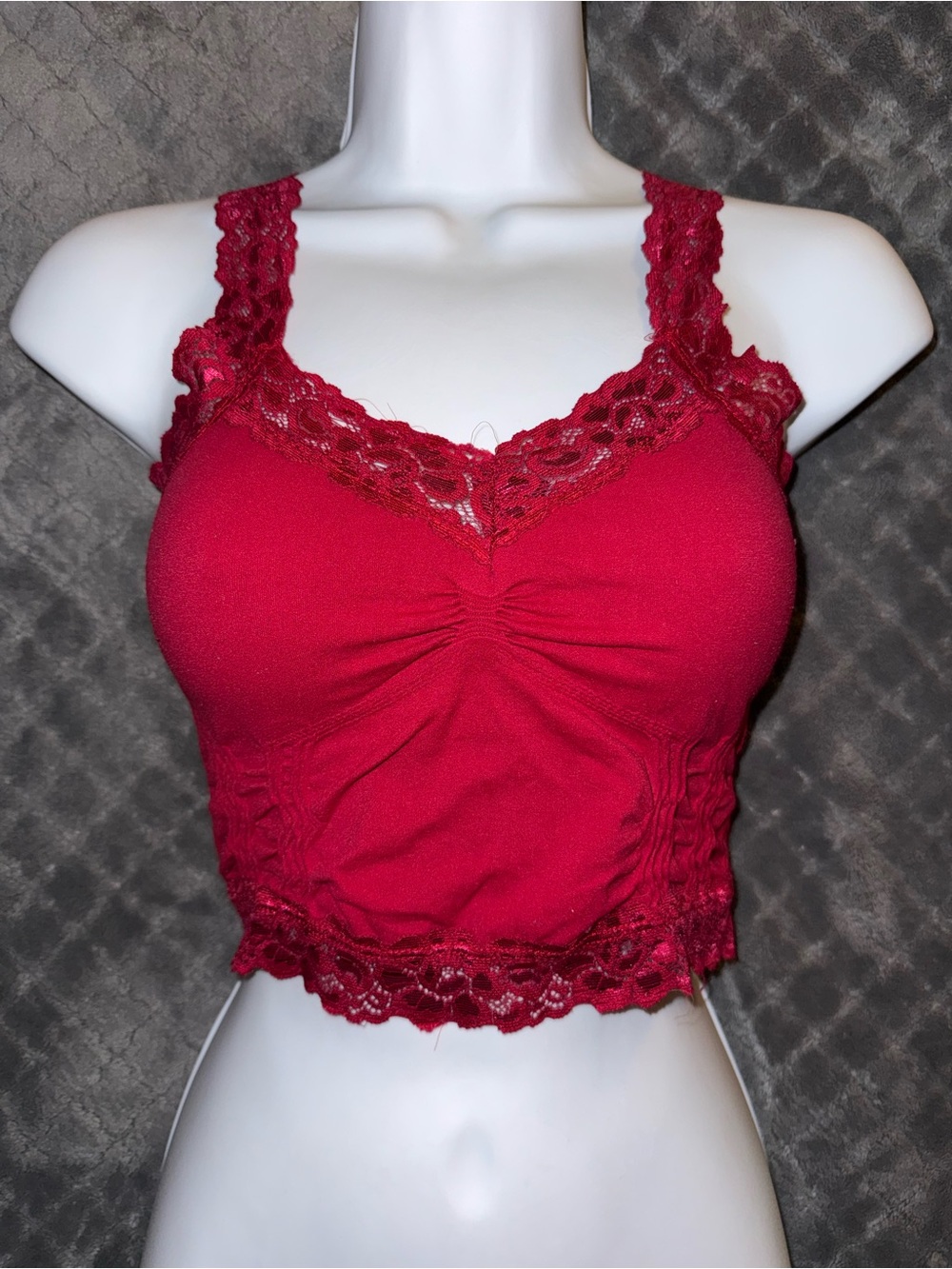 Lace Trim Red Bralette Crop Cami